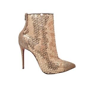 Christian Louboutin Gipsybootie SPC 100 Glitter Diams Ankle Boots Nude Size 36.5